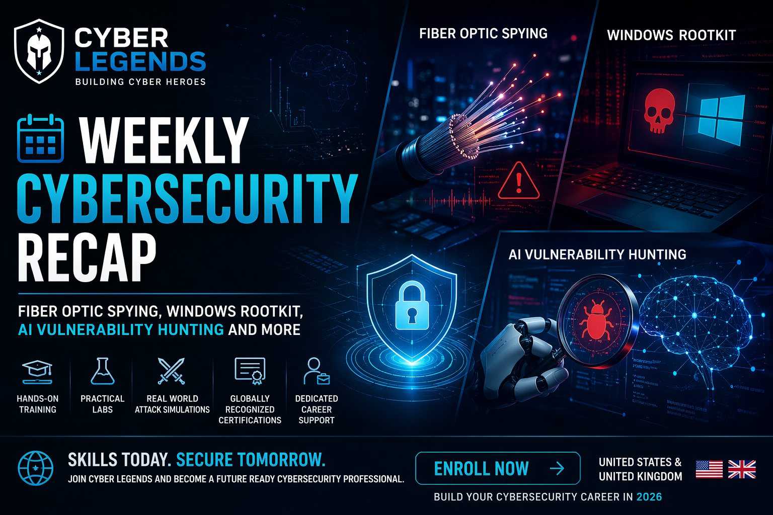 Cyber Legends Weekly Cybersecurity Recap: Fiber Optic Spying, Windows Rootkit, AI Vulnerability Hunting and More